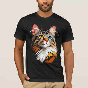 Vollfarbiges Katzen-Gesicht-T-Shirt   Lebendige Fe T-Shirt