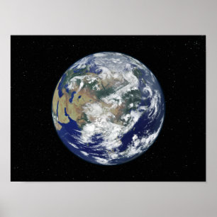 Völlig beleuchtete Erde zentriert auf Asien Poster