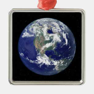Völlig beleuchtete Erde zentriert auf Nordamerika Silbernes Ornament