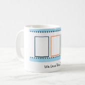 völlig customizeable blaue u. orange Foto-Tasse Kaffeetasse (Vorderseite Links)