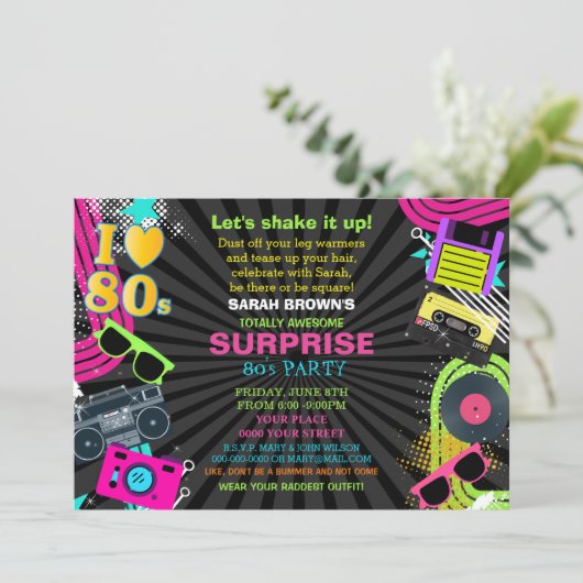 völlig phantastische 80er-Party Einladung (Stehend Vorderseite)