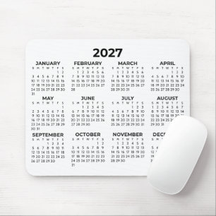 Volljahresansicht 2027 Kalender Minimal Schwarz/We Mousepad