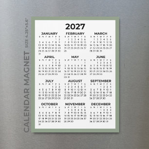 Volljahresansicht 2027 Magnetkalender Sage Green Magnetkarte