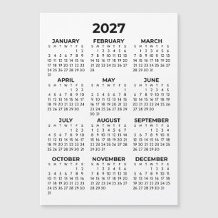 Volljahresansicht 2027 Schwarz-Weiß-Magnetkalender Magnetkarte