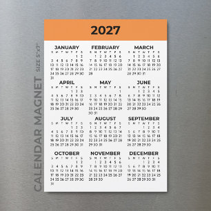 Volljahresansicht 2027 Tangerine Magnetkalender Magnetkarte