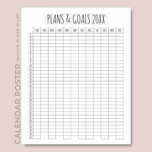 Volljahreskalender-Skript Pläne & Ziele Planer Poster