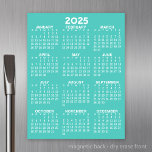 Volljähriger Ansichtskalender - Basic Aqua Minimal Magnetisches Trockenlöschblatt<br><div class="desc">Kalender 2025 - perfekt in der Küche oder im Zuhause. Ein minimaler,  einfacher 12-monatiger Kalender mit einem soliden Hintergrund.</div>