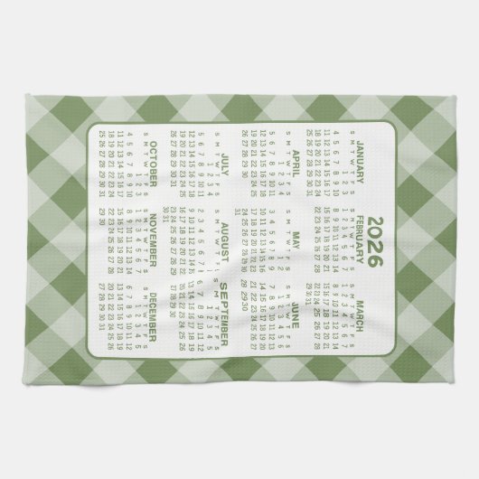 Volljähriger Kalender - Grüner Karo Geschirrtuch (Horizontal)