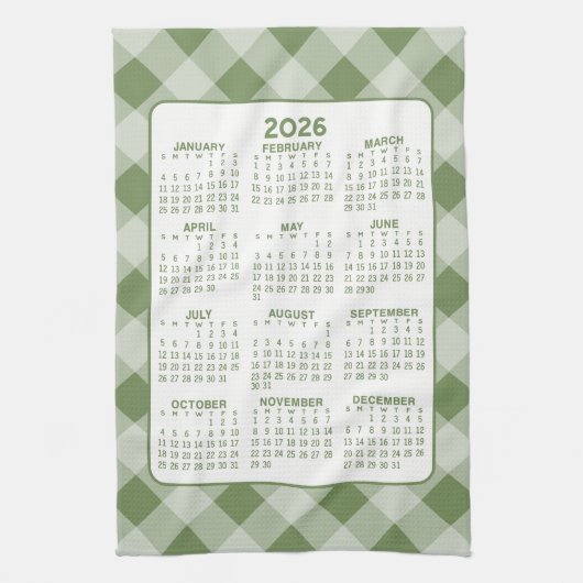 Volljähriger Kalender - Grüner Karo Geschirrtuch (Vertikal)