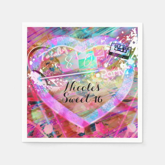 Vollkommen 80er Jahre Helles Fun Heart Party Custo Serviette (Vorderseite)