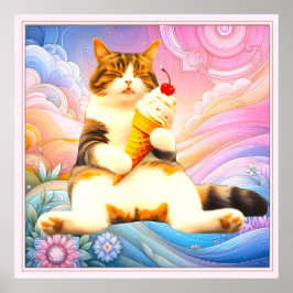 Vollkommen eingeschlafen – Katze hält Eiscreme-Keg Poster