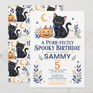Vollkommen gruselige schwarze Katze Halloween-Gebu Einladung