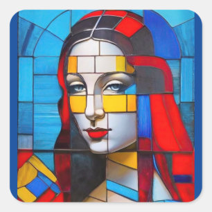 Vollkommen moderne Mona Cubist Design Quadratischer Aufkleber