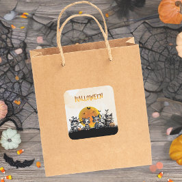 Vollmond Adorable Spooky Halloween Geisterkätzchen Quadratischer Aufkleber