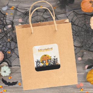 Vollmond Adorable Spooky Halloween Geisterkätzchen Quadratischer Aufkleber