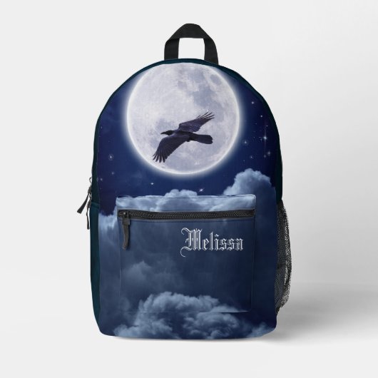 Vollmond auf Blue Suede mit Raven Bedruckter Rucksack (Vorderseite)
