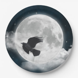 Vollmond auf Blue Suede mit Raven Pappteller