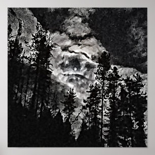 Vollmond auf einer bewölkten Nachtkunst Abstrakt Poster