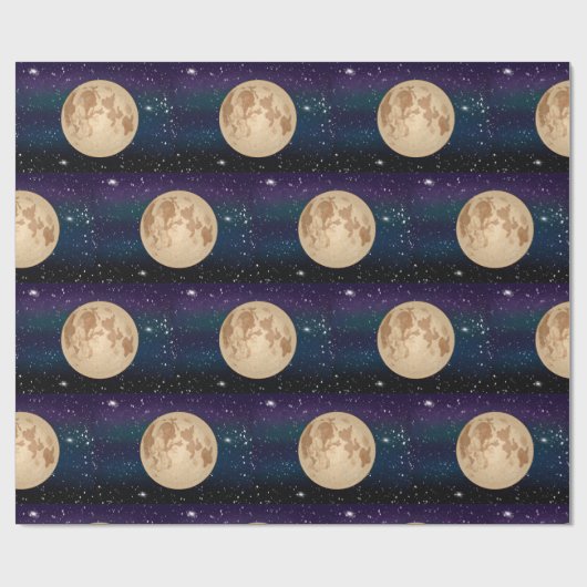 Vollmond auf Starry Night Hand gezeichnet Geburtst Geschenkpapier (Flach)