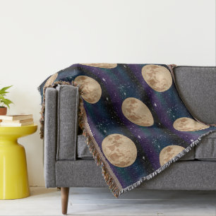 Vollmond auf Starry Night Hand gezogen Decke