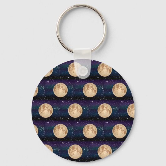 Vollmond auf Starry Night Hand gezogen Schlüsselanhänger (Rückseite)