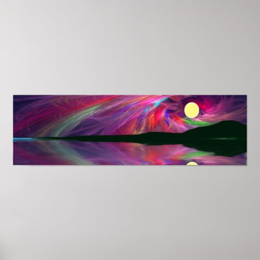 Vollmond Aurora am Ozean und an den Bergen Poster (Vorne)