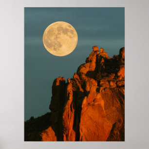 Vollmond   Basaltklippen Smith Rock State Park Poster