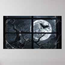 Vollmond Bat Poster - Gotische Fensteransicht Kuns