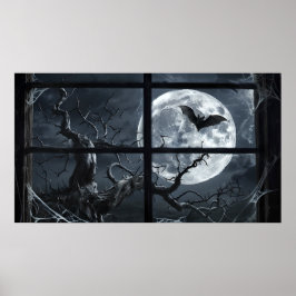 Vollmond Bat Poster - Gotische Fensteransicht Kuns