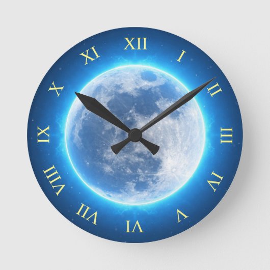 Vollmond, blaues Glühen Runde Wanduhr (Vorderseite)