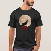 Vollmond blutende Rose mit Wolf T-Shirt (Vorderseite)