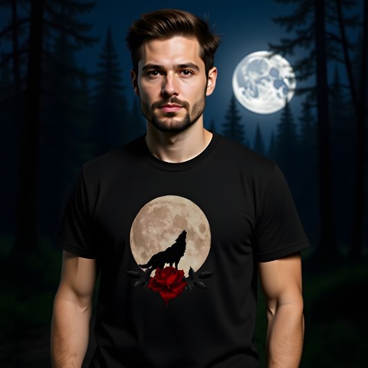 Vollmond blutende Rose mit Wolf T-Shirt