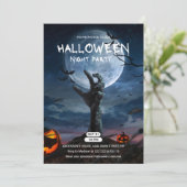 Vollmond & Bony Hand Halloween Einladung (Stehend Vorderseite)