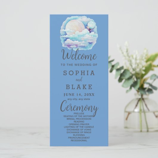 Vollmond Celestial Stars Blue Wedding Program (Stehend Vorderseite)