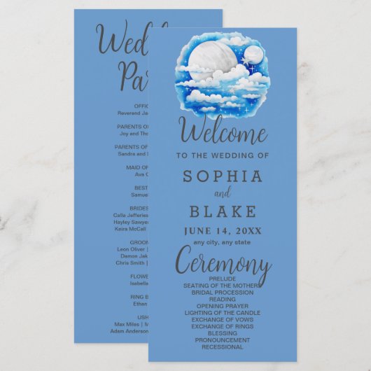 Vollmond Celestial Stars Blue Wedding Program (Vorne/Hinten)