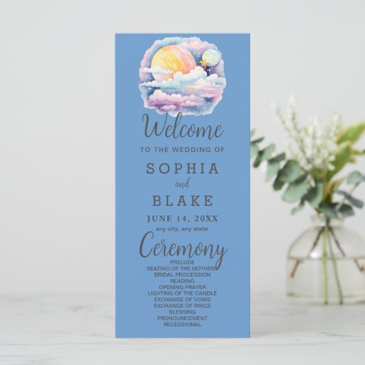 Vollmond Celestial Stars Blue Wedding Program (Stehend Vorderseite)