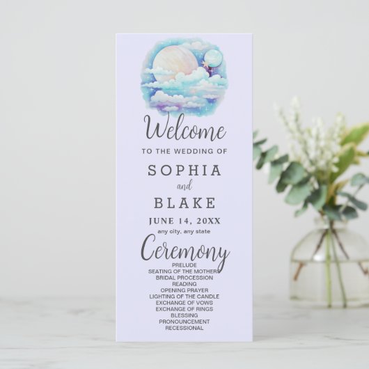 Vollmond Celestial Stars Lavender Wedding Programm (Stehend Vorderseite)