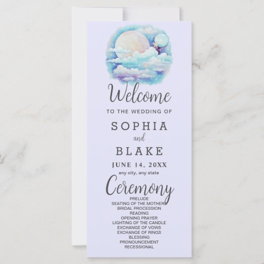 Vollmond Celestial Stars Lavender Wedding Programm (Vorderseite)