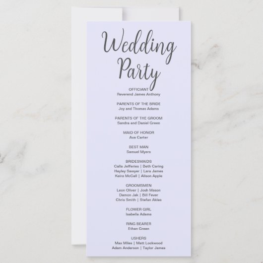 Vollmond Celestial Stars Lavender Wedding Programm (Rückseite)