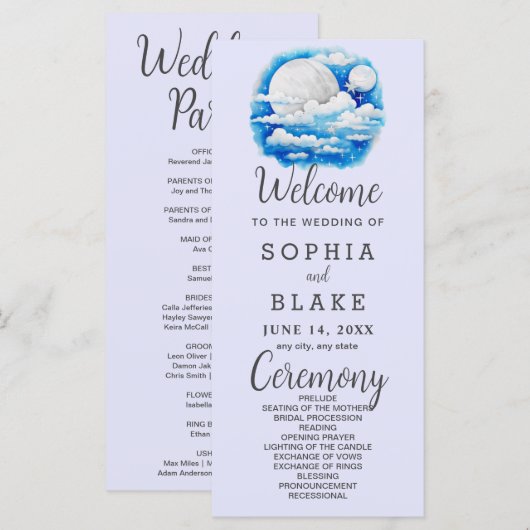 Vollmond Celestial Stars Lavender Wedding Programm (Vorne/Hinten)