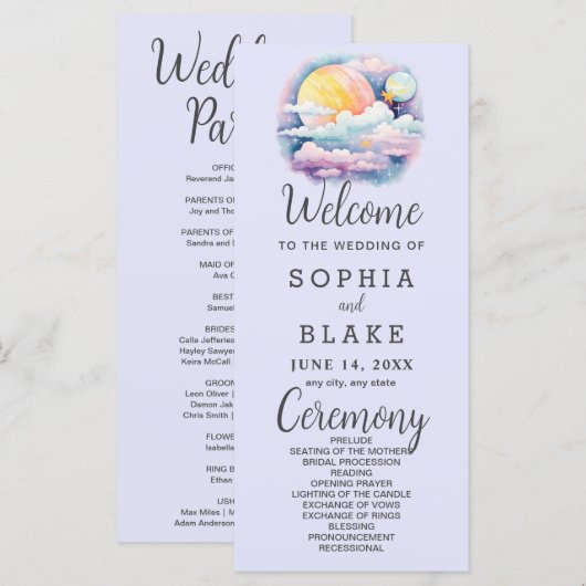 Vollmond Celestial Stars Lavender Wedding Programm (Vorne/Hinten)