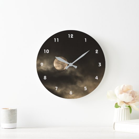 Vollmond dunkler bewölkter Himmel Große Wanduhr (Zuhause)