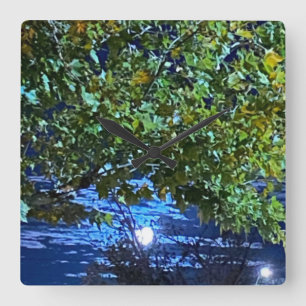 Vollmond 🌝 durch die Bäume 🌳 Quadratische Wanduhr