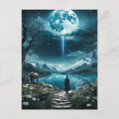 Vollmond-Elefant und Frau Postkarte (Vorderseite)