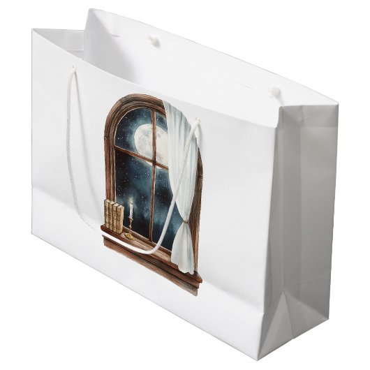 Vollmond-Fenster Große Geschenktüte (Vorderseite Schrägansicht)