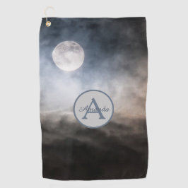 Vollmond-Foto mit Monogramm und Name Golfhandtuch