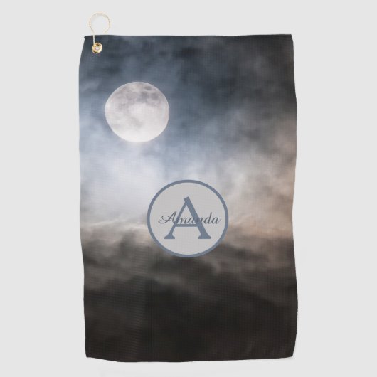 Vollmond-Foto mit Monogramm und Name Golfhandtuch (Vorderseite)