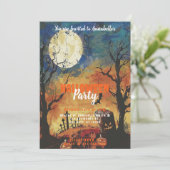 Vollmond-Friedhof-Halloween-Party Einladung (Stehend Vorderseite)