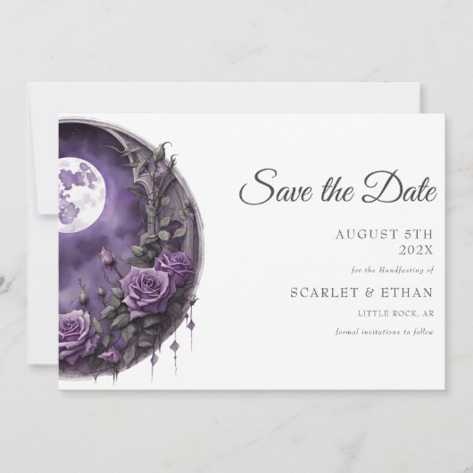Vollmond Garden Door Lila Rose Boho Handfasting Save The Date (Vorderseite)