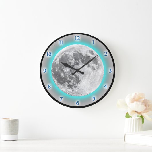Vollmond Glow Effect Blaues Aquamarines Design Große Wanduhr (Zuhause)
